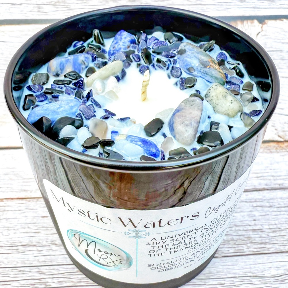 Mystic Waters Crystal Candle for Peace & Harmony, clean unisexy scent